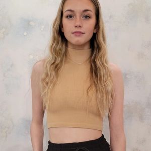 ribbed mock neck crop top “biscuit color”